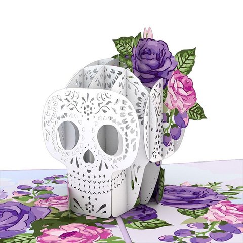 ポップアップグリーティングカード　Floral Skull