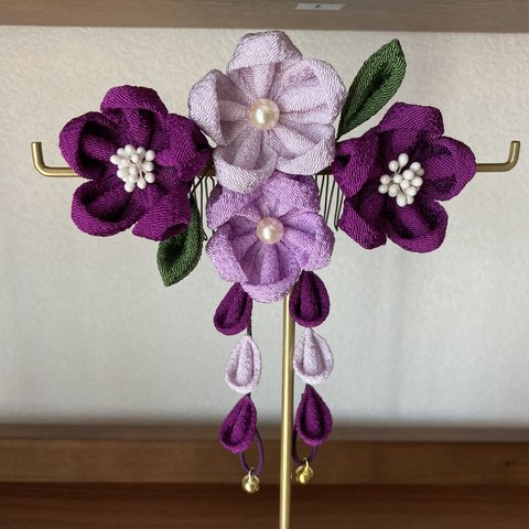 紫の髪飾り　コーム・パッチンピンのセット　［国内送料無料］