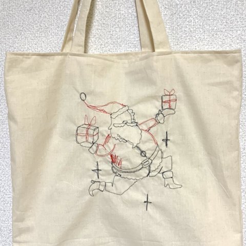 クロッキー風刺繍　バック　【クリスマスプレゼントを準備するサンタさん】