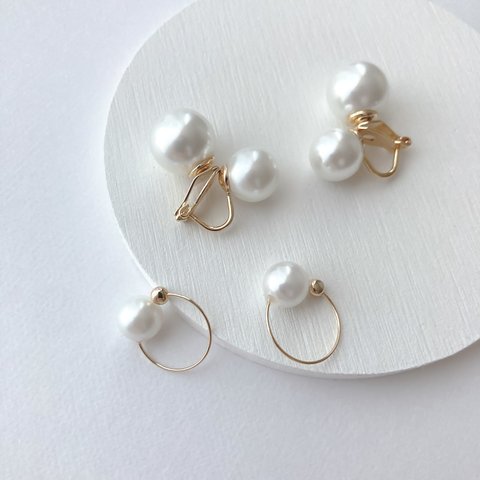 EARRING＆EAR CUFF:「Double」dense pearl