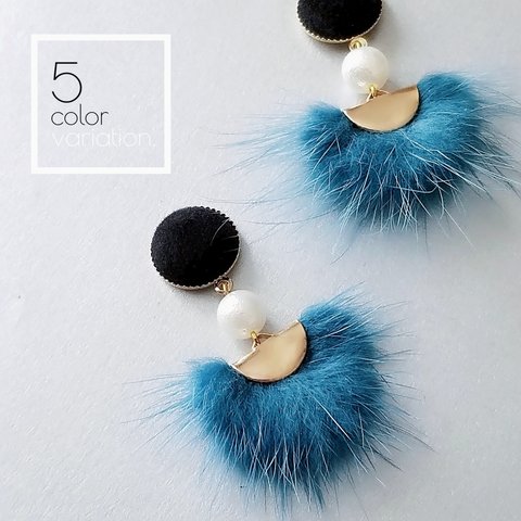 【5color】大人可愛い♡half moon fur pierce/pearl