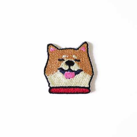 再販8 笑う柴犬(赤い首輪)  刺繍ワッペン/ステッカー