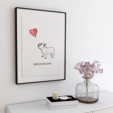 ポスター　風船とフレンチブルドッグ　 / i0339 /  犬　動物　インテリアポスター
