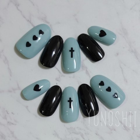 Heart＆Cross Nail Black×Iceblue