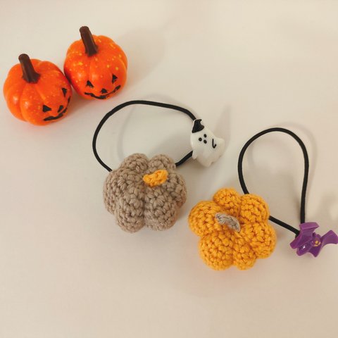 《キット》かぼちゃのヘアゴム♪２個分でお得♪かぎ編み・かぎ針編み・編み物