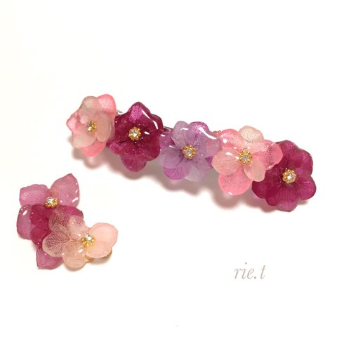 【rie.t】紫陽花バレッタとイヤーカフセット