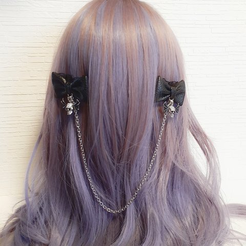 【twin skull ribbon】ヘアクリップ