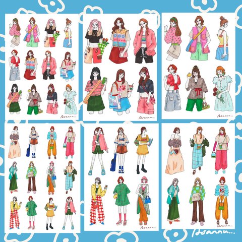 女の子シール48個セット（no.6）Sticker Set