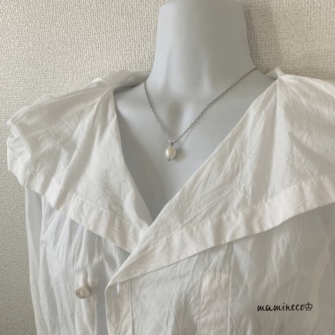 ステンレス製 バロックパールネックレス ロング小豆チェーン 幅2mm 