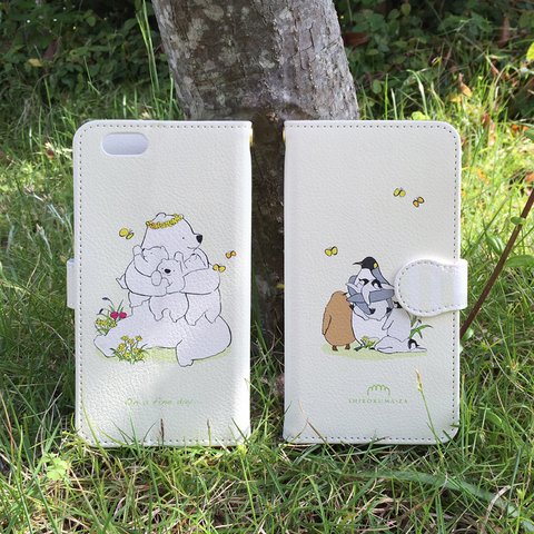 しろくま＆ペンギン親子♪iPhone＆Android手帳型スマホケース