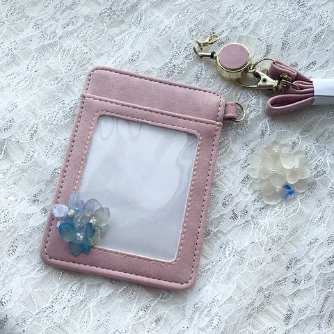 再販♡本物紫陽花　IDカードホルダー/　IDカードケース　社員証入れ 定期入れ パスケース