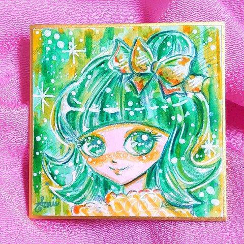 Favorite ribbon【7.6×7.6センチ  ミニ色紙  原画イラスト】