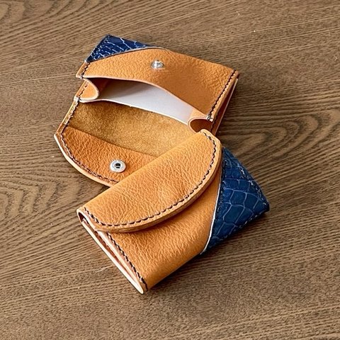 本ヌメ革×ナイルクロコダイルのミニ財布✨ポーチ コインケース  コンパクト  キッズ  キャメル