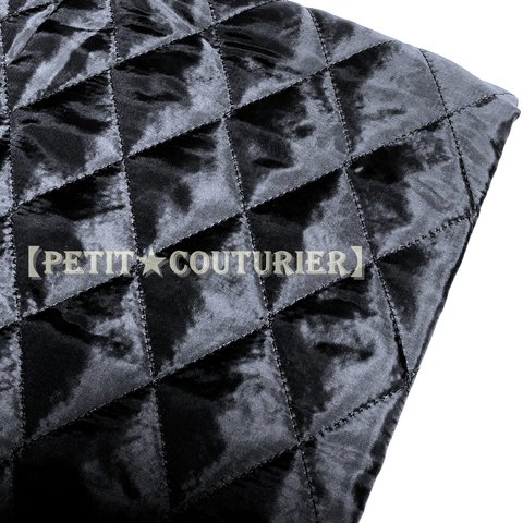【送料無料】　No.6015　サテンのキルティング　１１５×５０　ブラック　ダイヤ刺繍