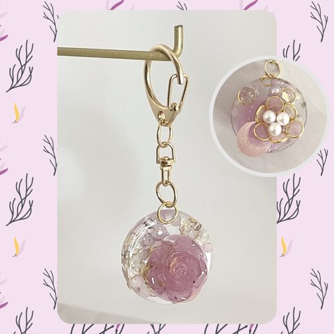 Pink！三日月と薔薇のキーホルダー