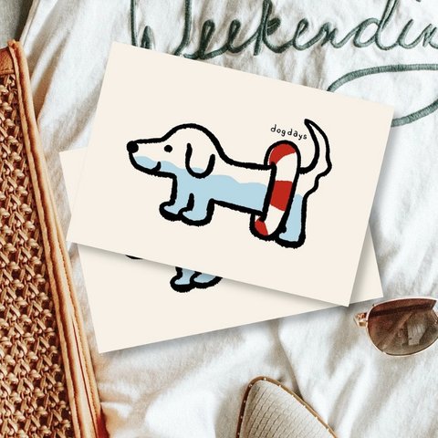ミニチュアダックス【dogdays】ポストカード2枚 暑中見舞い　犬