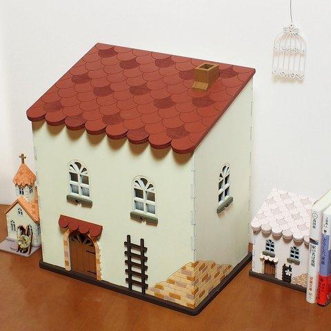木製　ハウス型ダストボックス　エンジ色屋根