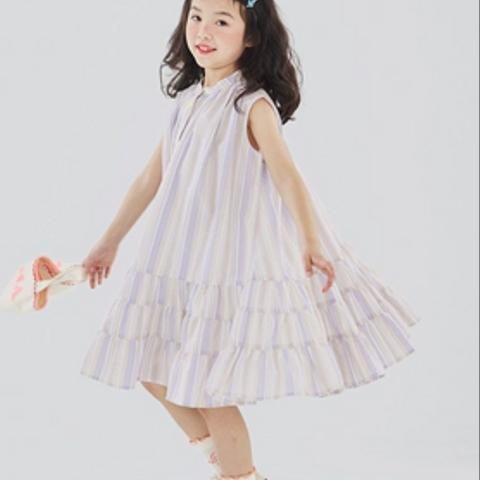 OLAMIMI カスタマイズ 子供服 2023ストライプ ノースリーブ ワンピース