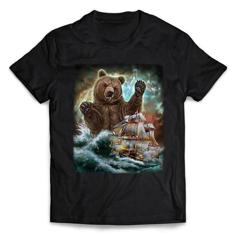 半袖Tシャツ 船を襲う クマ 海 雷 嵐 by FOX REPUBLIC