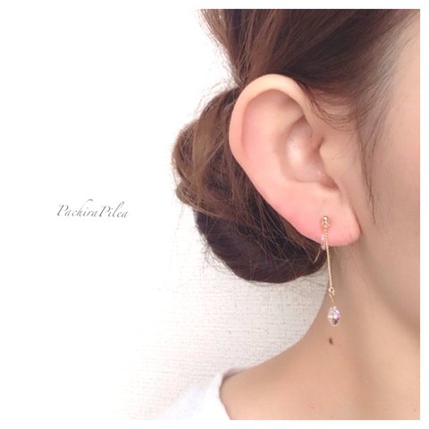 ＊再販×9＊妖精の美しい涙＊スワロフスキークリスタルの繊細チェーンイヤリング＊swarovski  drop chain earring