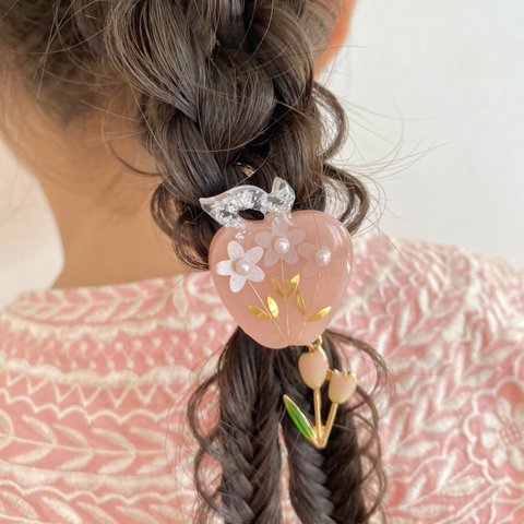 キッズ レジン apple りんご ヘアゴム natural flower