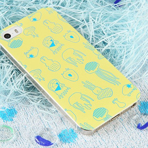 くらげのスマホケース【ポップなクラゲたち　yellow×blue！】(II-003B)