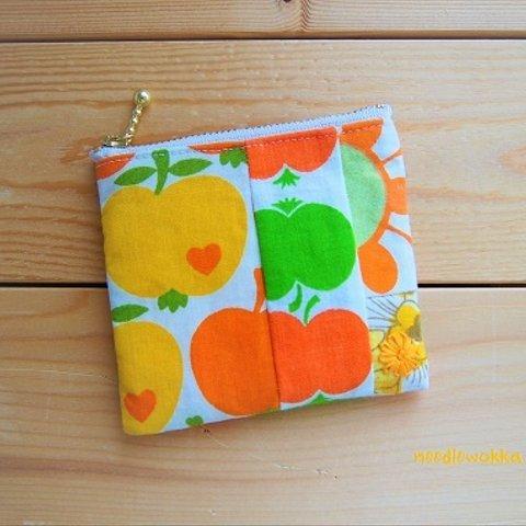 ヴィンテージファブリック　りんごミニポーチ(patch orange)