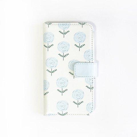 シンプルかわいい手帳型iphoneケース[pale blue flowers]