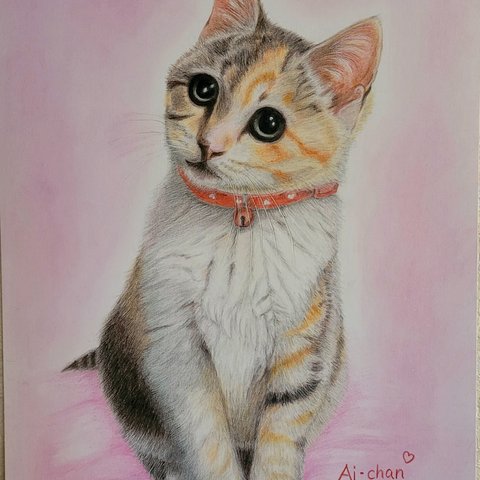 オーダーメイド　色鉛筆画　猫の絵　犬の絵　似顔絵　ねこ　いぬ　イラスト　肖像画　ペットロス