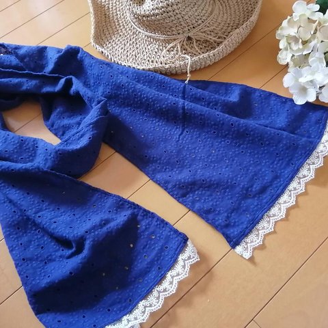 プレゼントにも☆綿100％ダブルガーゼ　レース刺繍ストール　日よけ対策にも☆