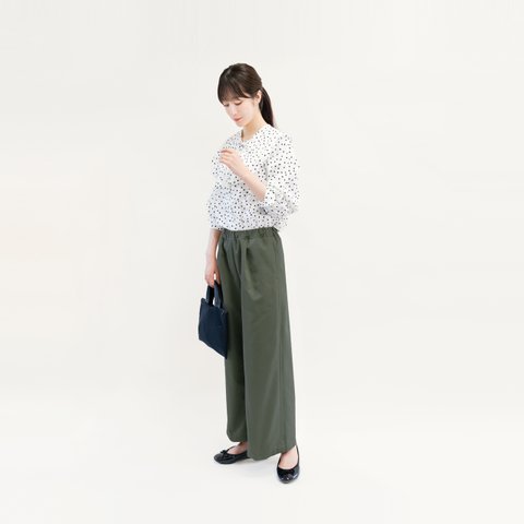 チャーミングにチノを 年間OK ワイドパンツ カーキ 綿混 ●DIANE-KHAKI●