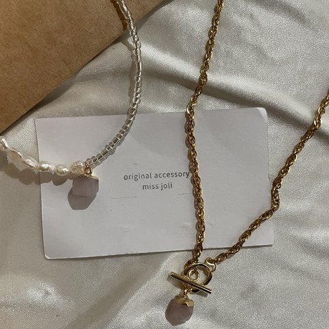 一粒rose.quartz      gold necklace