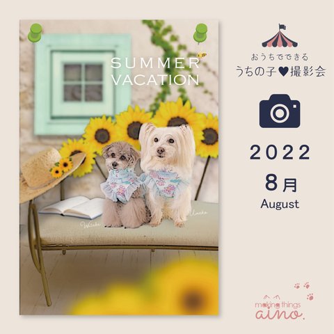 【送料無料】うちの子♥撮影会2022【8月】夏のひまわりベンチ | 犬 猫 ペット 名入れ 写真 オーダーメイド