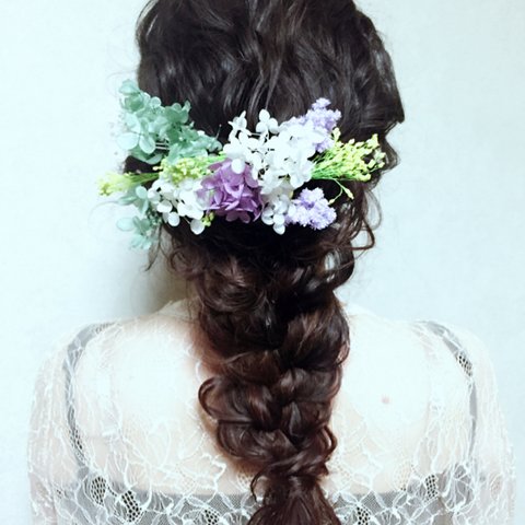 【15点WEDDINGヘアードパーツ】ナチュラルな雰囲気のプリザーブドヘッドドレス