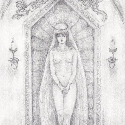 「壁龕の花嫁」鉛筆画