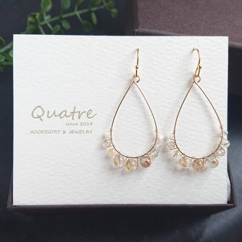 ルチルクオーツ【Rutile quartz】 ドロップフープピアス