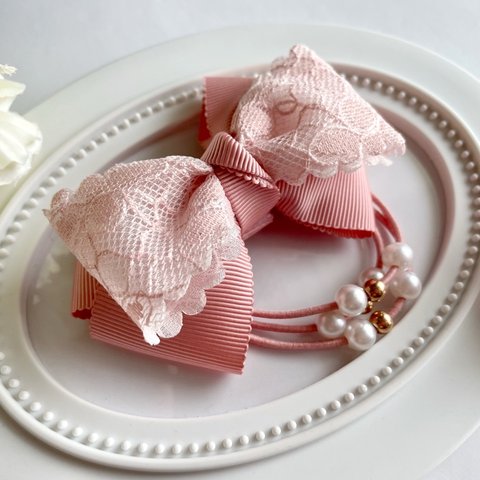 ♡ほんのりキラキラレースのふんわりリボン♡pink系♡