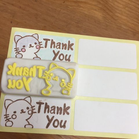 タックシールサイズ☆猫ちゃんThankyou