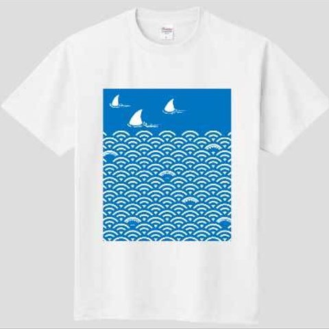 サメ和柄　せいがいは(青海波)ブルー　Tシャツ