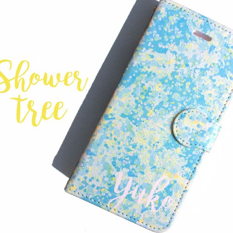 【カメラホール付】iPhone/Android BLUE Shower Tree★ブルーシャワーツリー 手帳型スマホケース