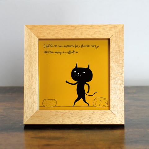 【額付き】 北欧　ネコ　猫　絵　絵画　アート　ポスター　黒猫　イラスト　グッズ　猫モチーフ　雑貨　「ねこのひげ　0089」