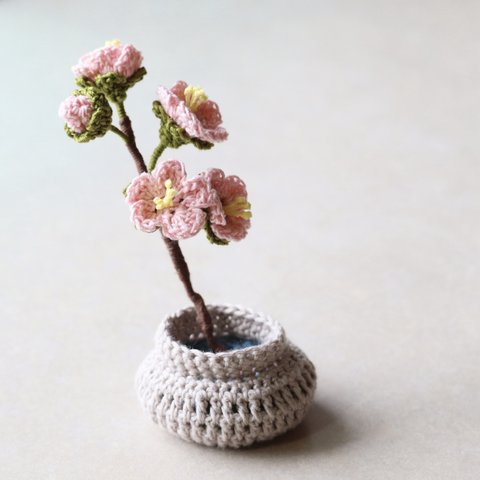 【送料無料】桜　サクラ　かぎ編み　花　枯れない花　あみぐるみ　盆栽　お祝い　プレゼント　