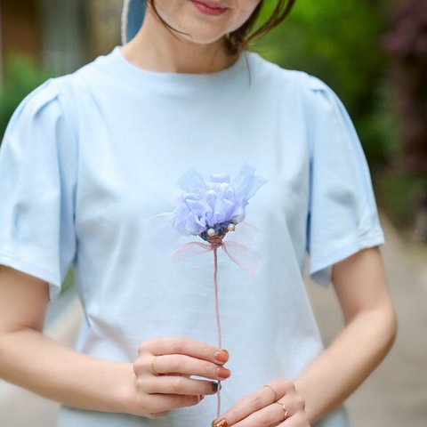 自由に曲げて空間にとける咲き編みの花｜大きいカーネーション｜ブルー
