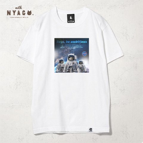 with NYAGO Tシャツ 半袖 猫 グラフィックシャツ tシャツ［ NYASA 宇宙飛行士 ノアちゃん 宇宙 柄 ホワイト 1023 ］