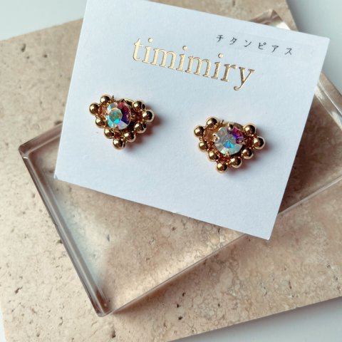 ♥イヤリング♥(gold) stone &beads heart-shaped earrings