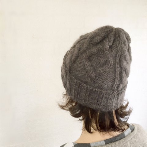【新作】British Wool* Gray 手編み温もりニット帽