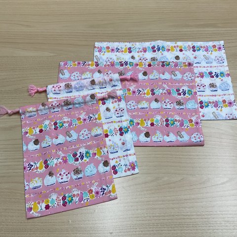 入学準備【選べる+おまかせ 給食セット ３日分】w60×40cm w50×40cm w55×35cm w50×35cm などランチョンマット 巾着袋 女の子 小学校