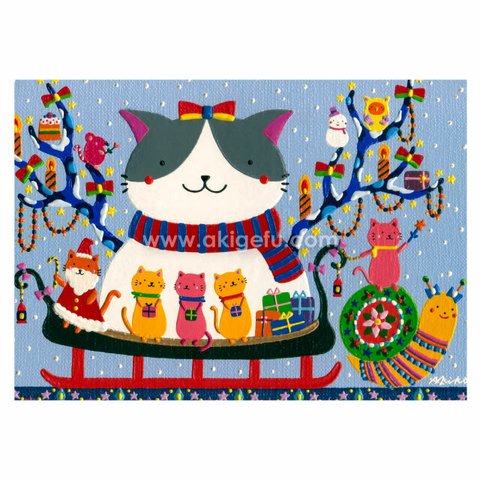 油絵「猫のクリスマス」2Lサイズイラスト