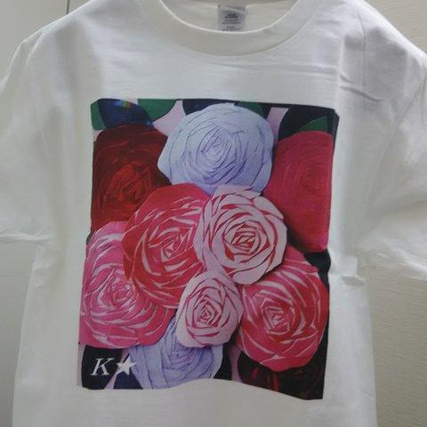 オリジナルアートデザインTシャツ☆薔薇No.1（Ｓ）