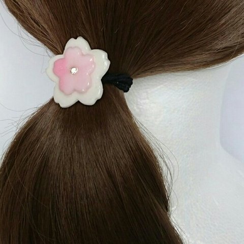 春桜マーブルピンクの可愛いヘアゴム